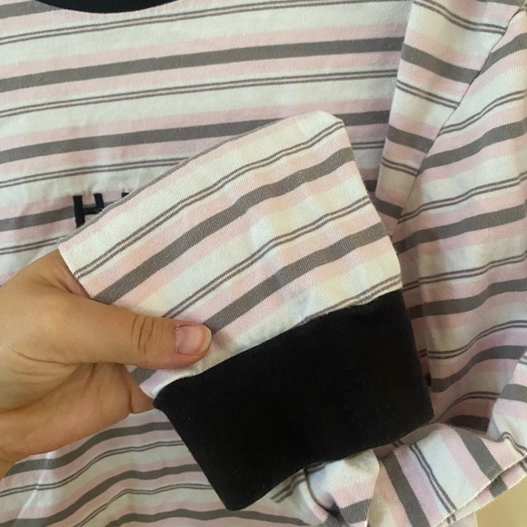 HUF STRIPED LONG SLEEVE CROPPED TOP SIZE L GRUNGE EMBROIDERED LOGO - Picture 5 of 5